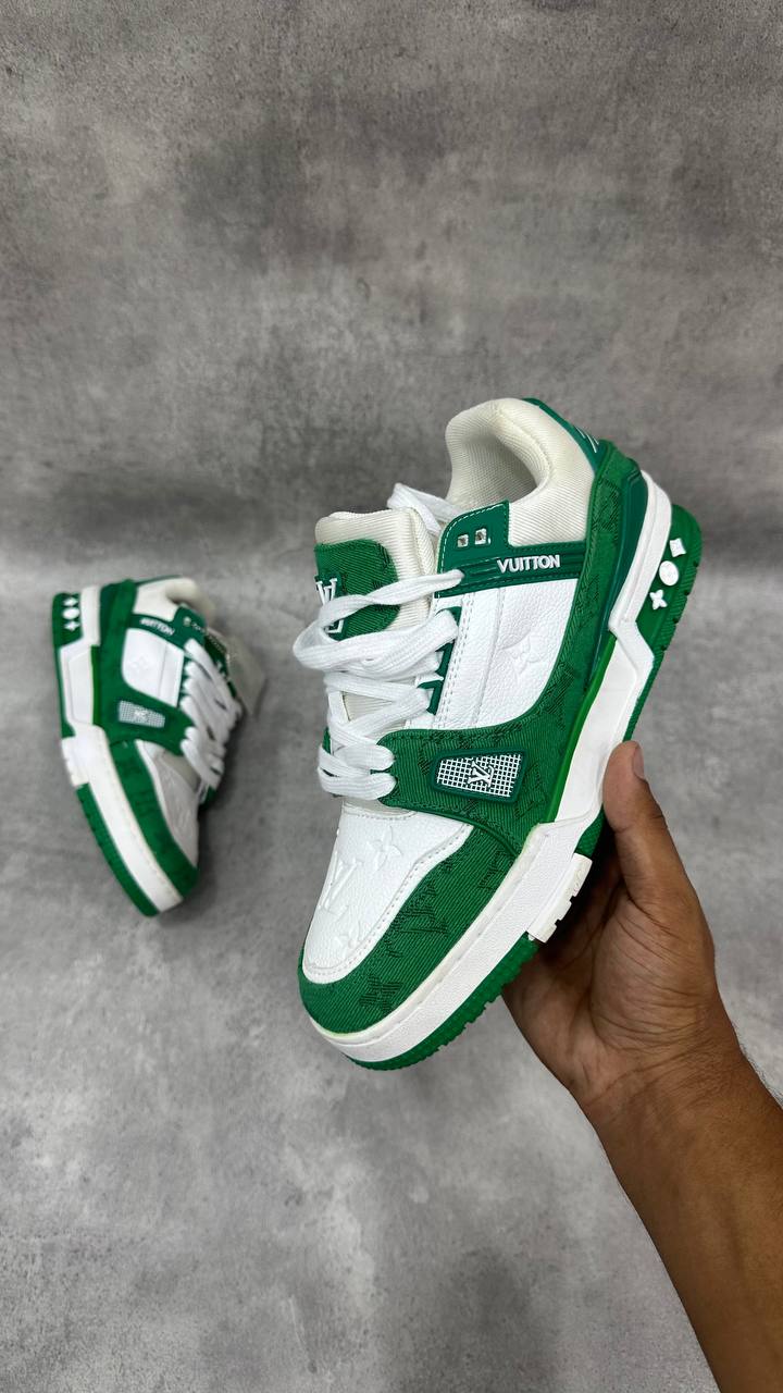 Baskets Louis Vuitton Vert Monogram Denim Blanc