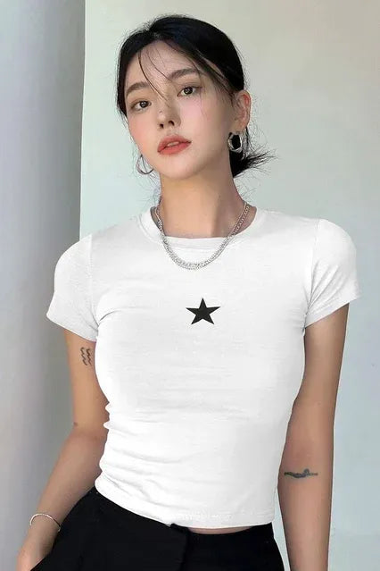 Haut court blanc à mini étoiles