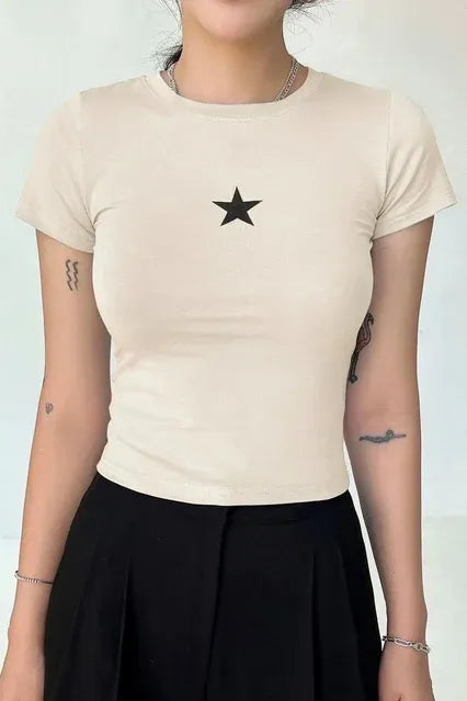 Mini-haut court beige à étoiles
