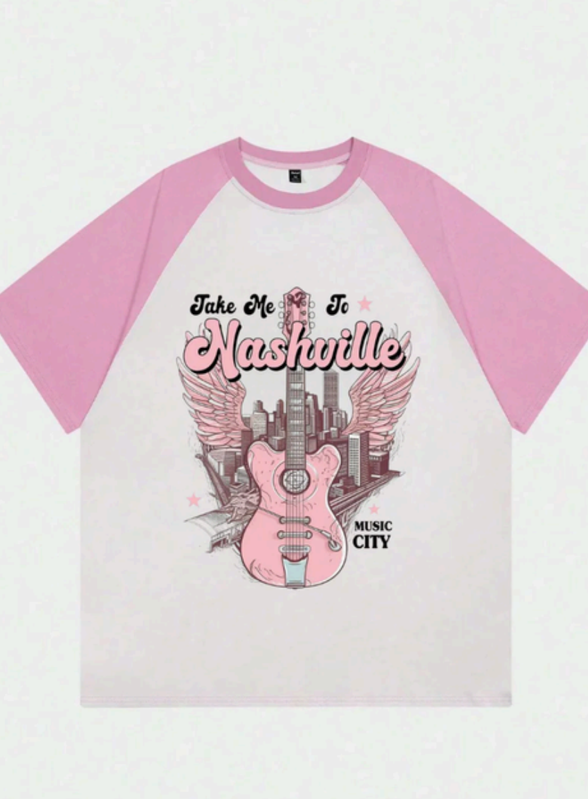 T-shirt unisexe surdimensionné Nashville Guitar Raglan