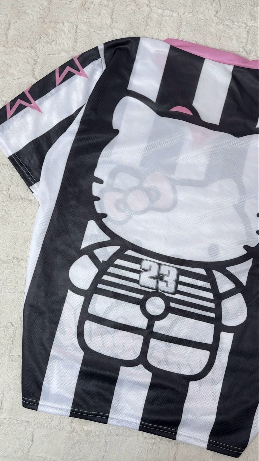 Maillot unisexe surdimensionné Hellokitty à rayures noires et blanches