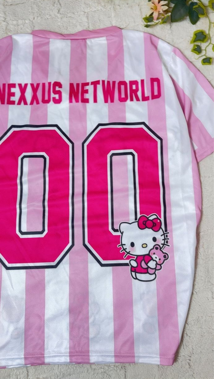 Maillot unisexe surdimensionné Hellokitty à rayures roses et blanches