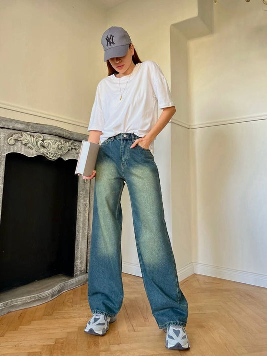 Yellow Tinted Baggy Straight Jeans