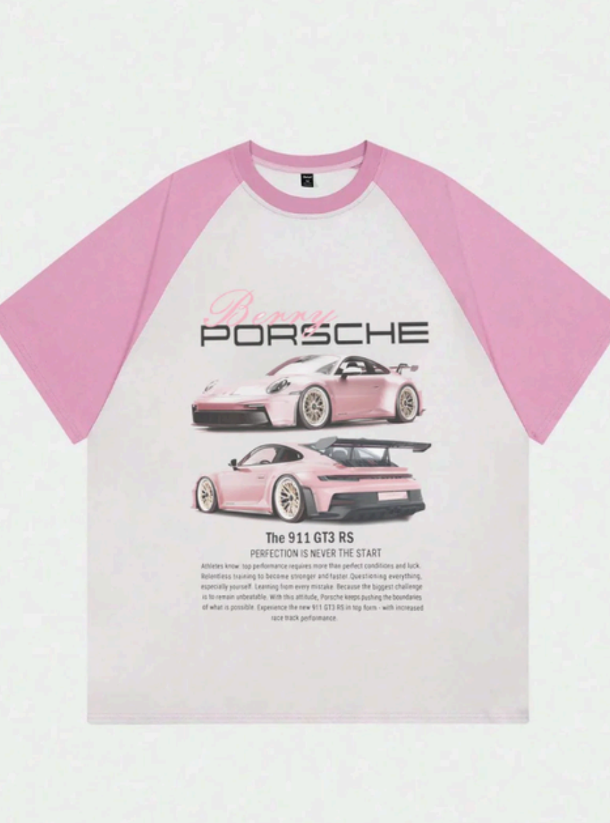 T-shirt unisexe surdimensionné rose Porsche Raglan