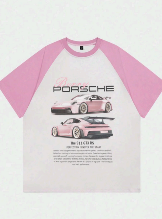 T-shirt unisexe surdimensionné rose Porsche Raglan