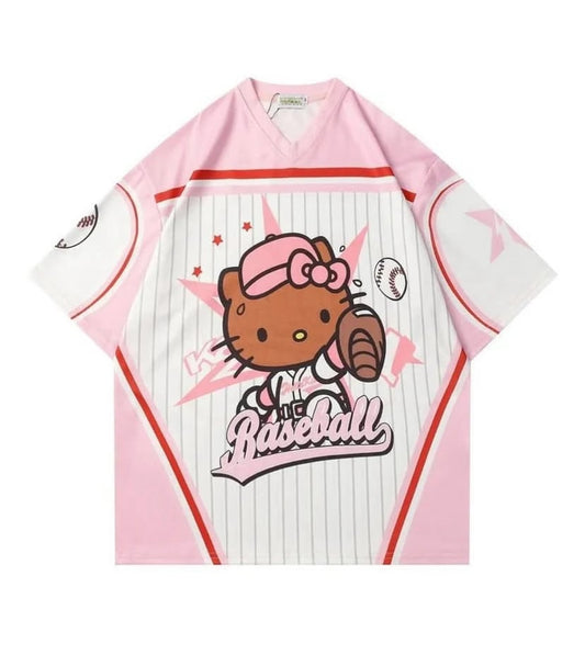 Maillot de baseball rose surdimensionné unisexe Hello Kitty