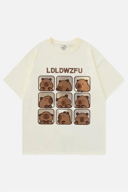 T-shirt unisexe surdimensionné à motif crème Capybara