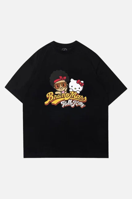 T-shirt unisexe surdimensionné Bruno Mars et Hello Kitty