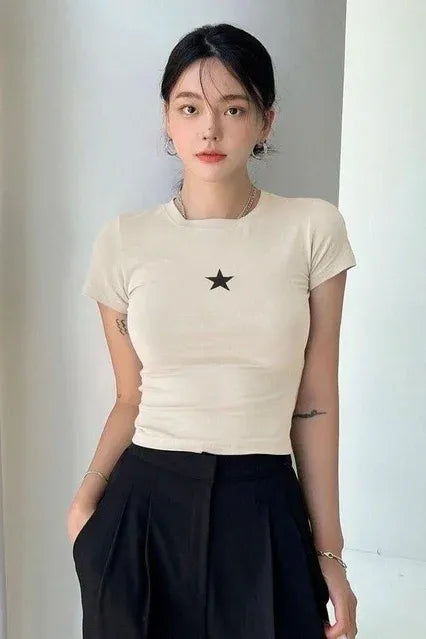 Mini-haut court beige à étoiles 