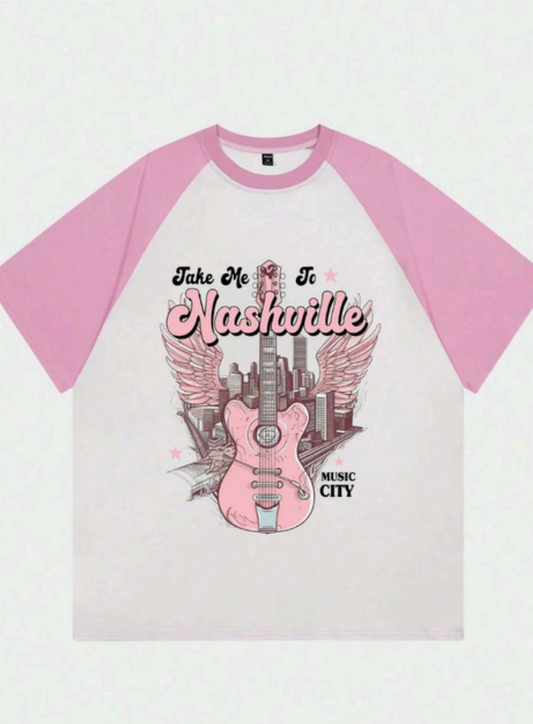 T-shirt unisexe surdimensionné Nashville Guitar Raglan