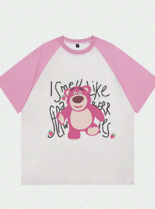 T-shirt unisexe surdimensionné à motif raglan et fraises