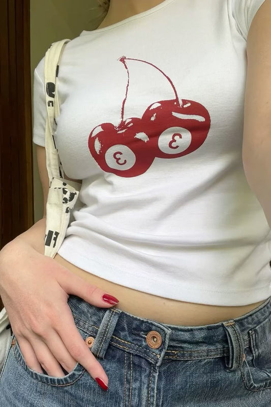 Haut court à motif boules de billard cerises 