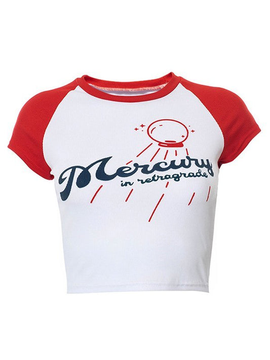 Haut court raglan rouge mercure