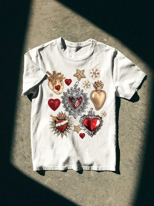 Haut taille haute à motif cœur doré 