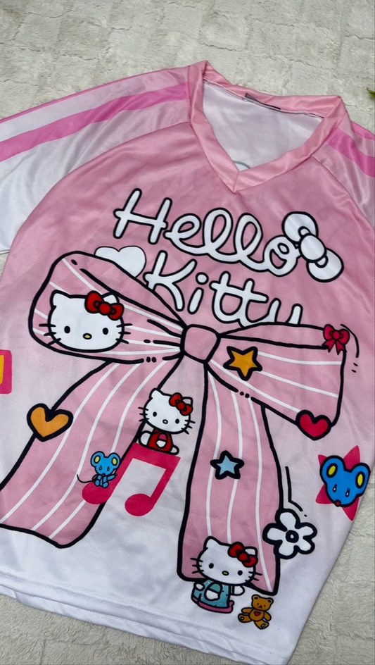 Maillot unisexe surdimensionné Hellokitty avec nœud rose