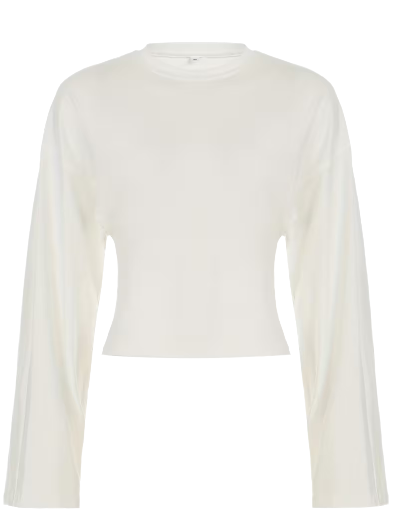 Waist-Cinching Drop Shoulder Wide Sleeve Top