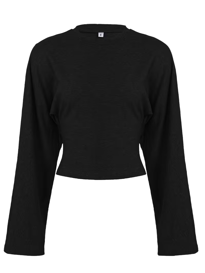Waist-Cinching Drop Shoulder Wide Sleeve Top - Image 3