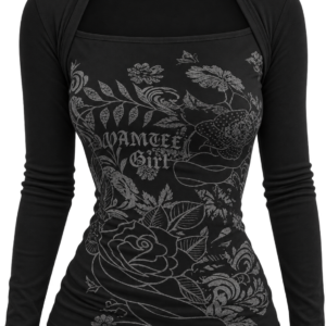 Gothic Print Square Neck T-Shirt