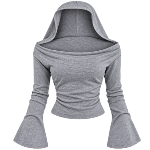 Long Sleeve Off Shoulder Plain Hooded Top
