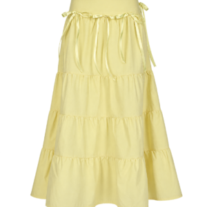 Yellow Bow Tiered Flowy Long Maxi Skirt