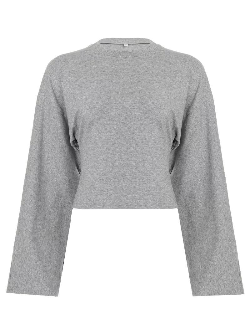 Waist-Cinching Drop Shoulder Wide Sleeve Top - Image 2
