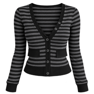 Gothic Striped Long Sleeve Crop Top