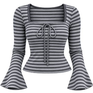 Black&Grey Neck Tie-Up Long Sleeve Fitted