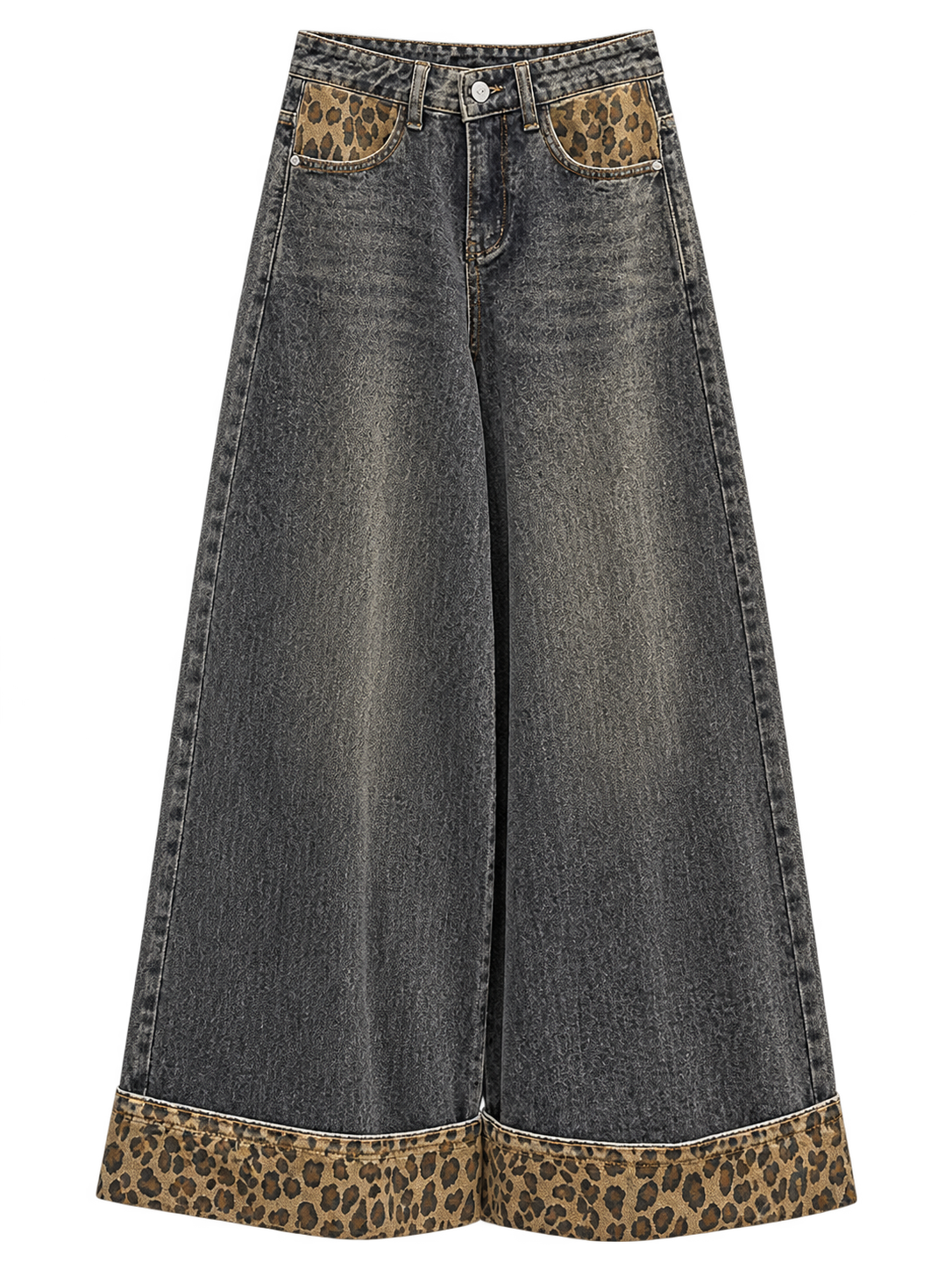Leopard Patchwork Baggy Jeans