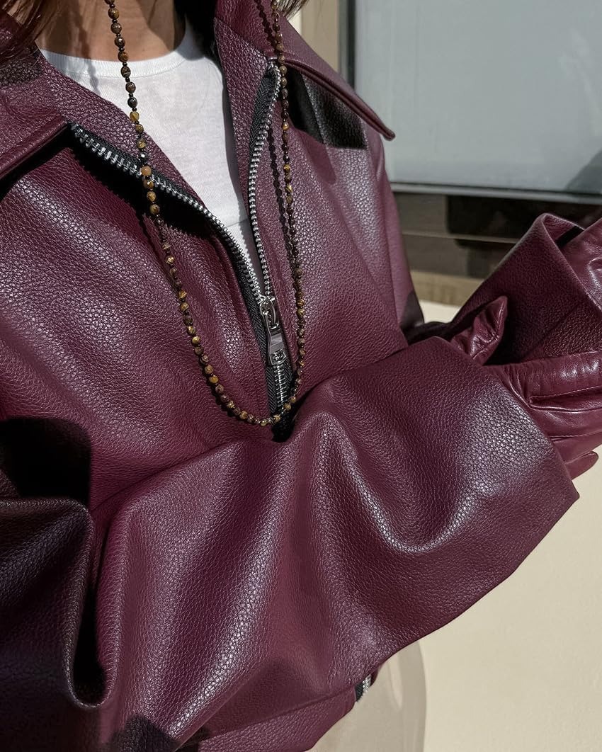 Oversized Short Grunge Leather Jackets - Image 10