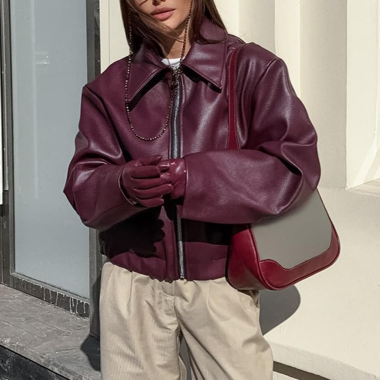 Oversized Short Grunge Leather Jackets - Image 4