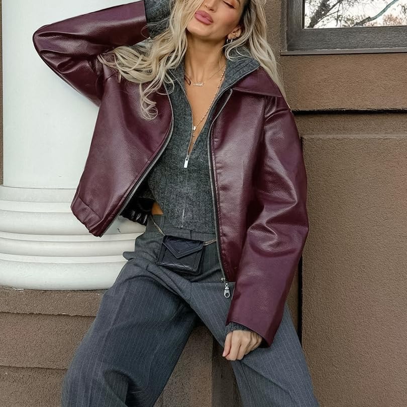 Oversized Short Grunge Leather Jackets - Image 6