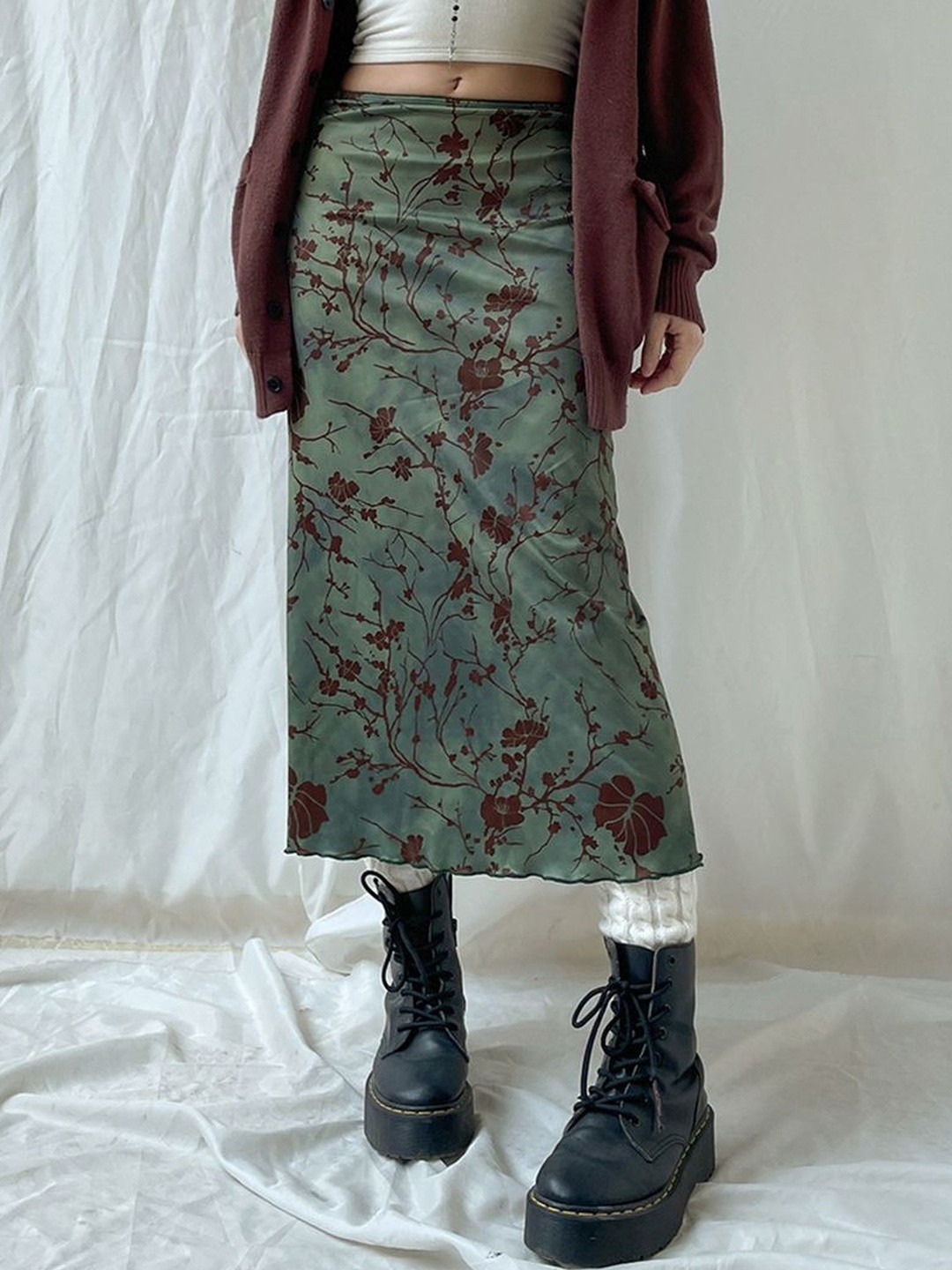 Floral Printed A-line Midi Skirts - Image 4