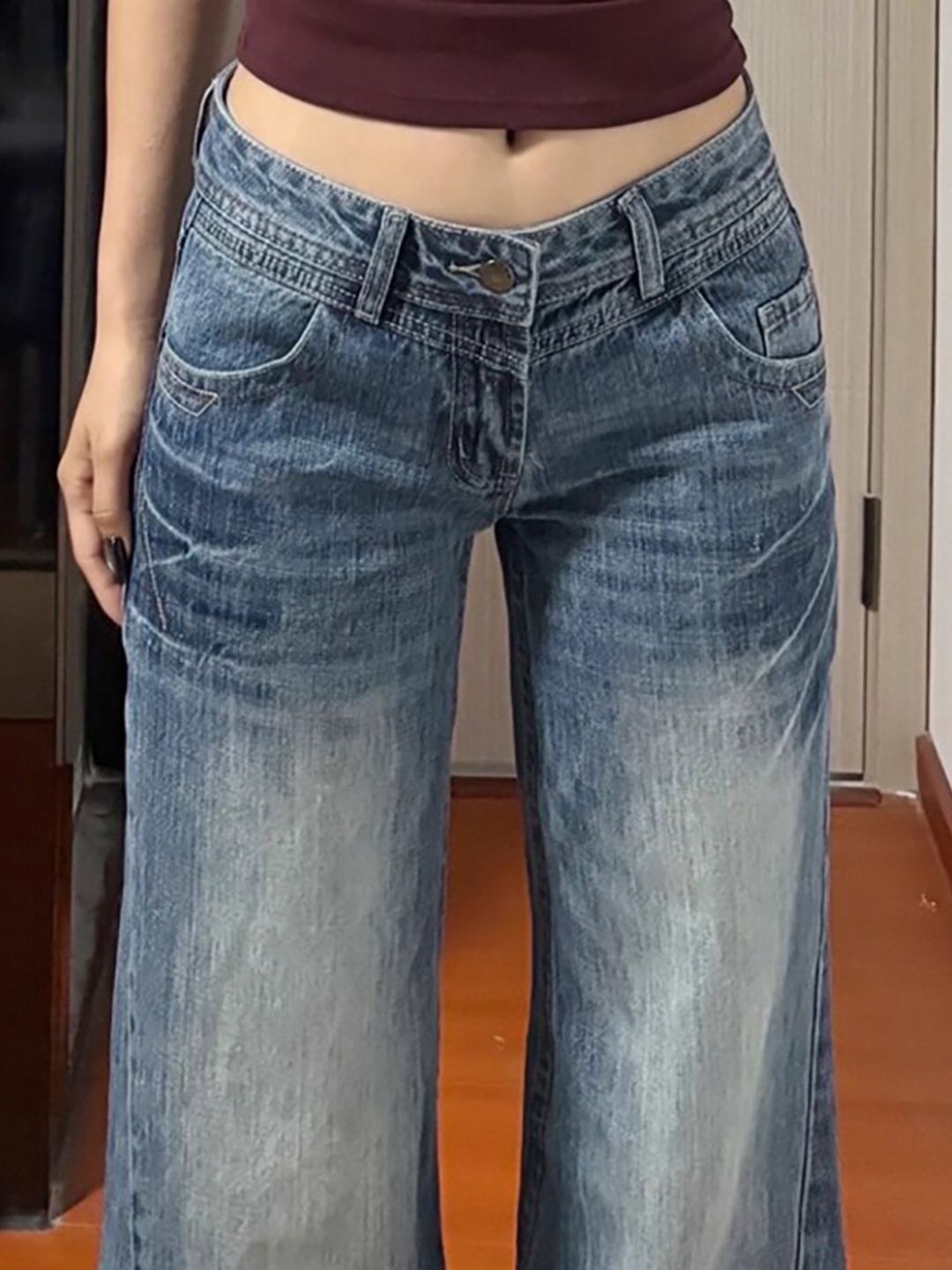 Wide Leg Low-Rise Light Fade Jeans - Image 3